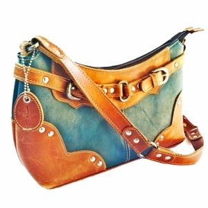 American West Teal Brown Shoulder Bag Purse